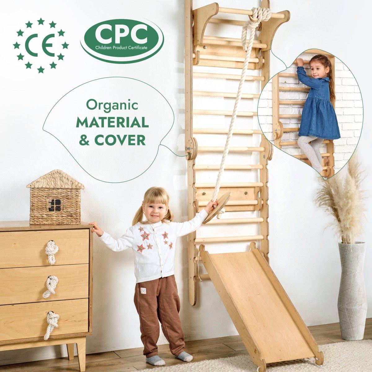 3in1: Wooden Swedish Wall / Climbing ladder for Children + Swing Set + Slide Board.