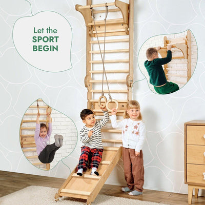 3in1: Wooden Swedish Wall / Climbing ladder for Children + Swing Set + Slide Board.