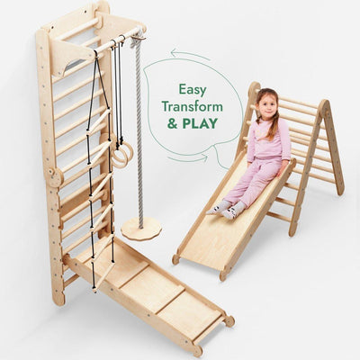 3in1: Wooden Swedish Wall / Climbing ladder for Children + Swing Set + Slide Board.