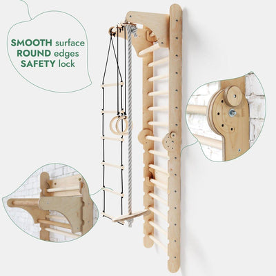 3in1: Wooden Swedish Wall / Climbing ladder for Children + Swing Set + Slide Board.