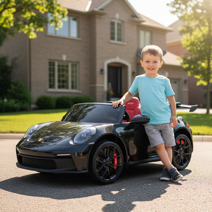 Glossy Black, Licensed LX MP4 Edition 24V/4WD Porsche 911 GT3 Kids Ride on Car W/ EVA Rubber Wheels & RC