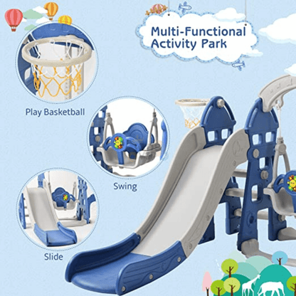Luxury 5 in 1 Castle Edition Playset Toddlers and Baby Slide with Full Step, Swing, Basket Ball Net image 12