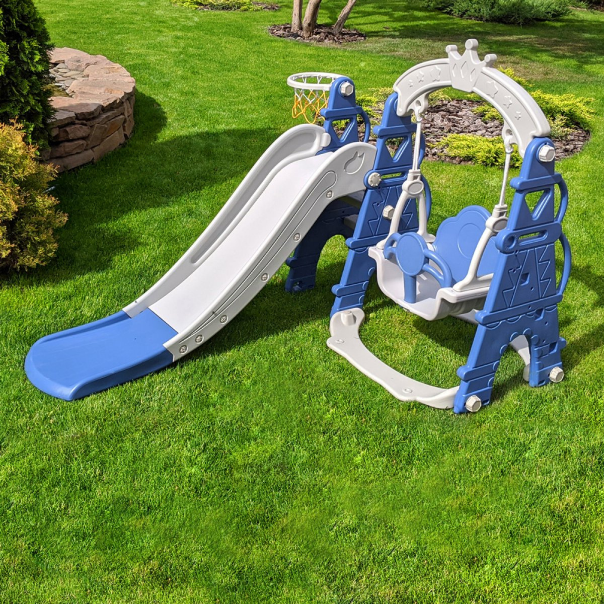 Luxury 5 in 1 Castle Edition Playset Toddlers and Baby Slide with Full Step, Swing, Basket Ball Net image 15