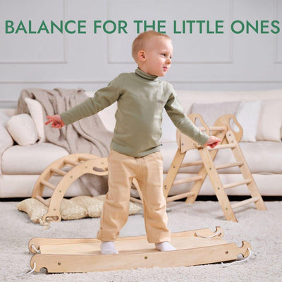 4in1 Montessori Climbing Set: Pikler Triangle, Arch, Slide Board, and Cushion for Toddlers (1–3 Years).