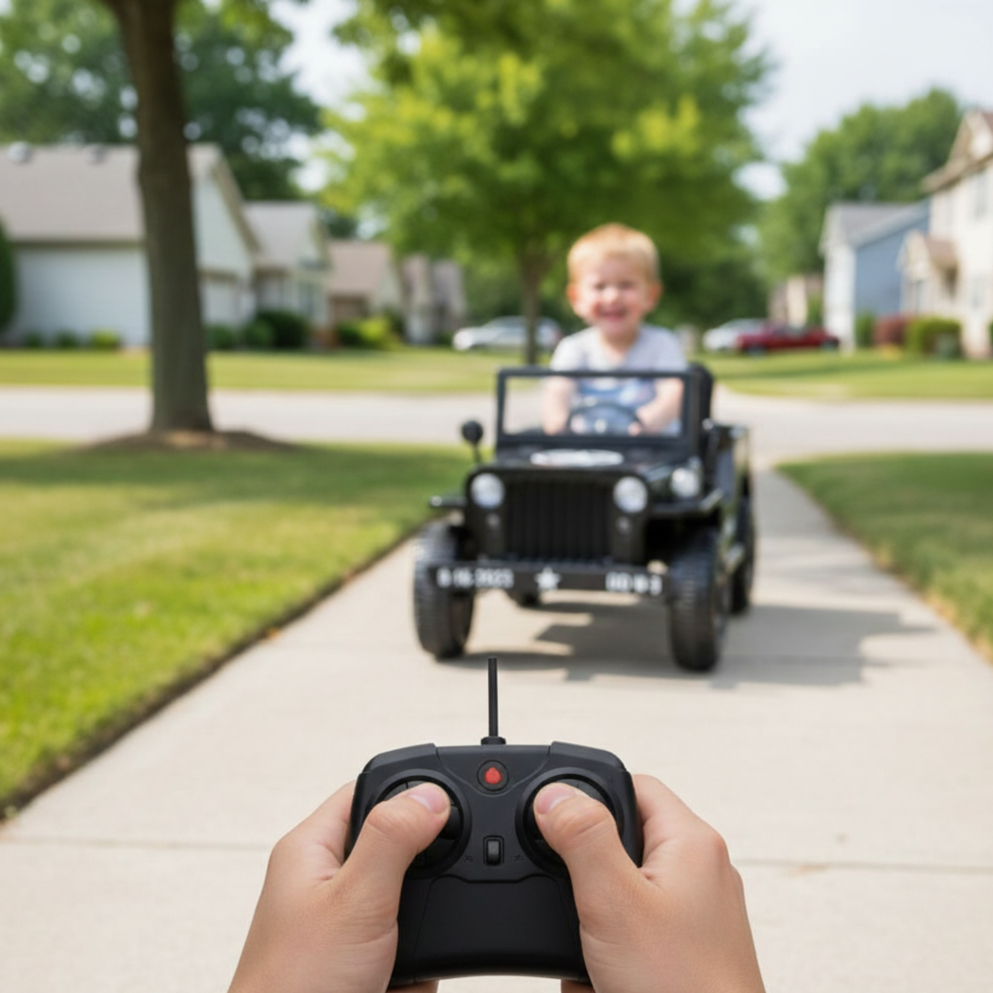 12V Black Limited Edition Kids 1-Seater Military Ride-on Truck W/ EVA Rubber Wheels, Music & RC