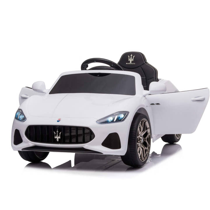 White Maserati Gran Cabrio Licensed Sport Edition 12V Ride-On Car with Rubber Wheels, USB, Bluetooth, Remote Control image 13