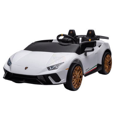 White 24V Lamborghini Huracan 4x4/AWD 2-Seater Licensed Ride-On Car W/ EVA Rubber Wheels, Music, RC.
