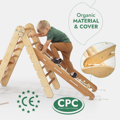5in1 Montessori Climbing Frame Set: Triangle Ladder + Arch/Rocker + Slide Board/Ramp + Netting rope + Cushion.