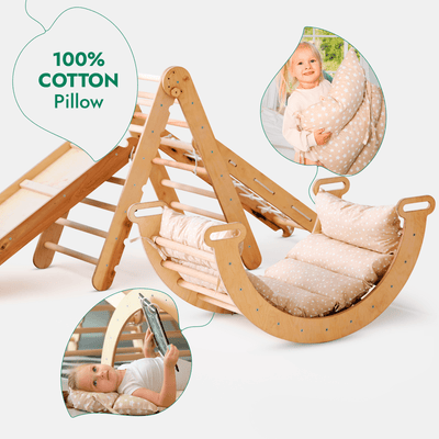 5in1 Montessori Climbing Frame Set: Triangle Ladder + Arch/Rocker + Slide Board/Ramp + Netting rope + Cushion.