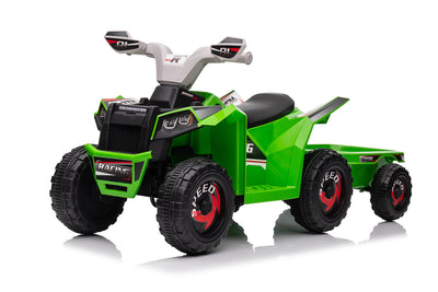 Green 6V Kids 6-Wheel ATV W/ Trailer, Music, BT and Microphone