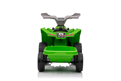 Green 6V Kids 6-Wheel ATV W/ Trailer, Music, BT and Microphone