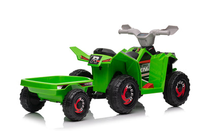 Green 6V Kids 6-Wheel ATV W/ Trailer, Music, BT and Microphone