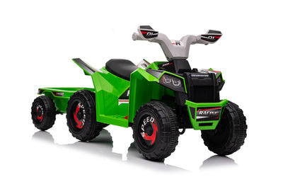 Green 6V Kids 6-Wheel ATV W/ Trailer, Music, BT and Microphone