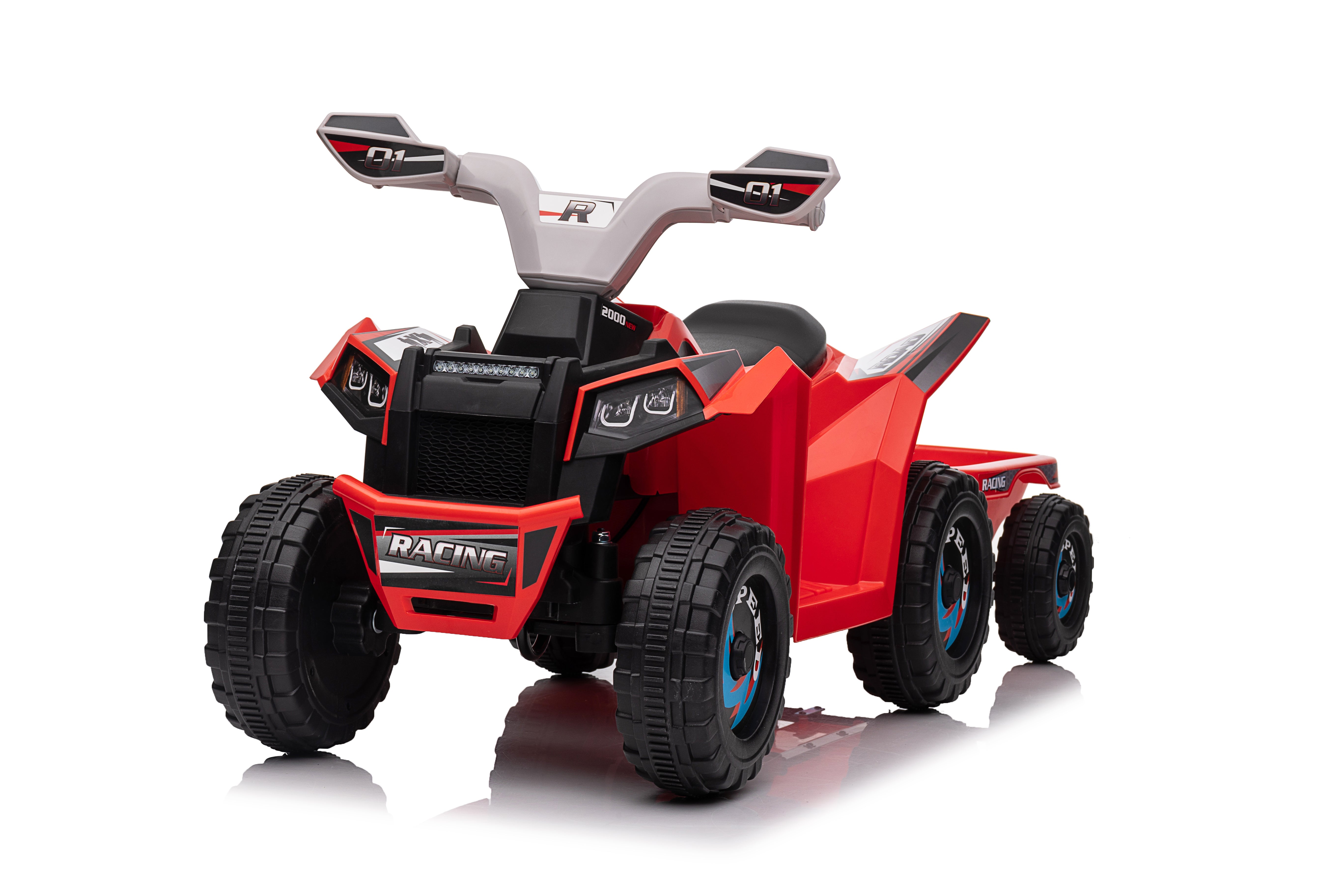 Red 6V Kids 6-Wheel ATV W/ Trailer, Music, BT and Microphone