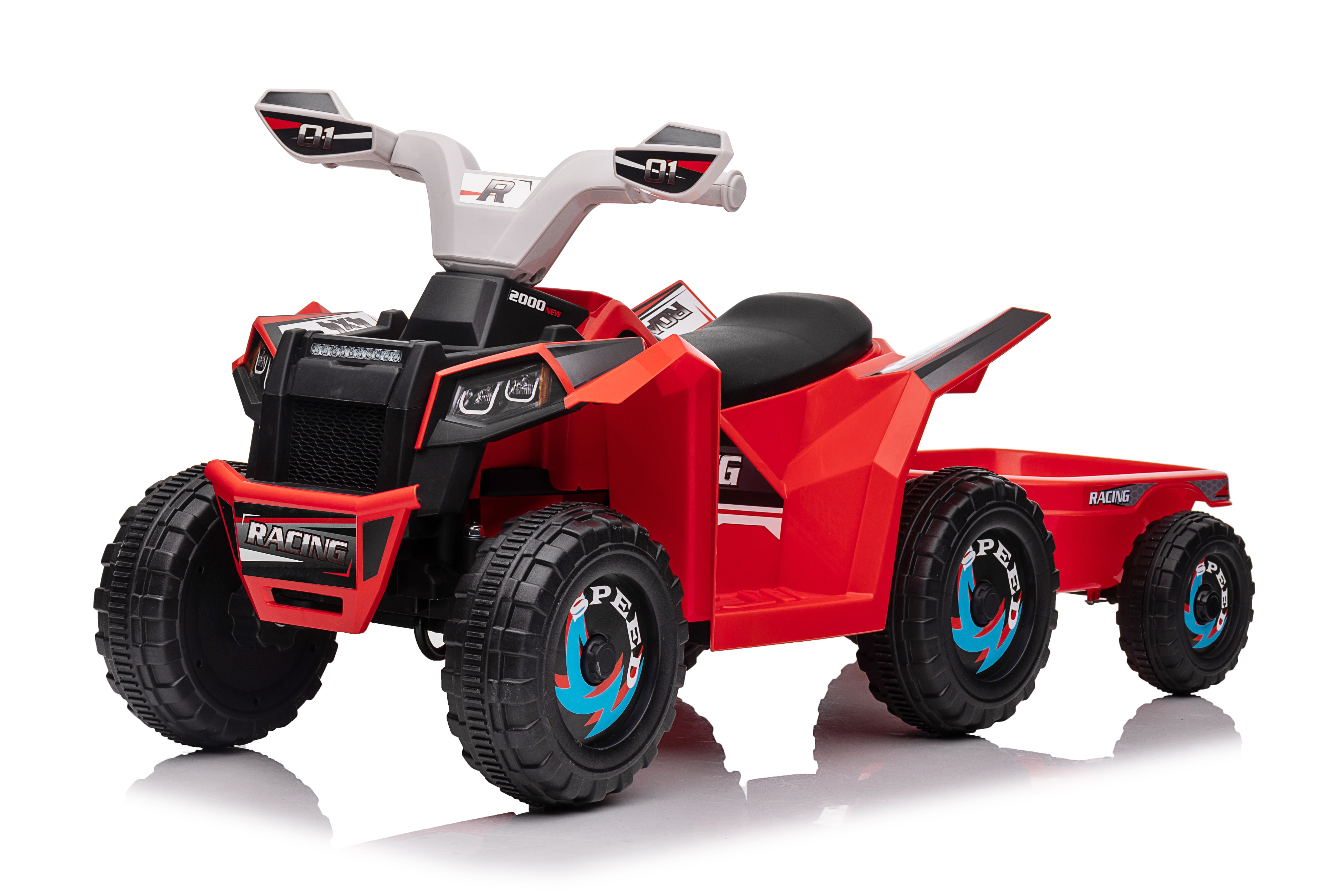 Red 6V Kids 6-Wheel ATV W/ Trailer, Music, BT and Microphone