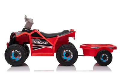 Red 6V Kids 6-Wheel ATV W/ Trailer, Music, BT and Microphone