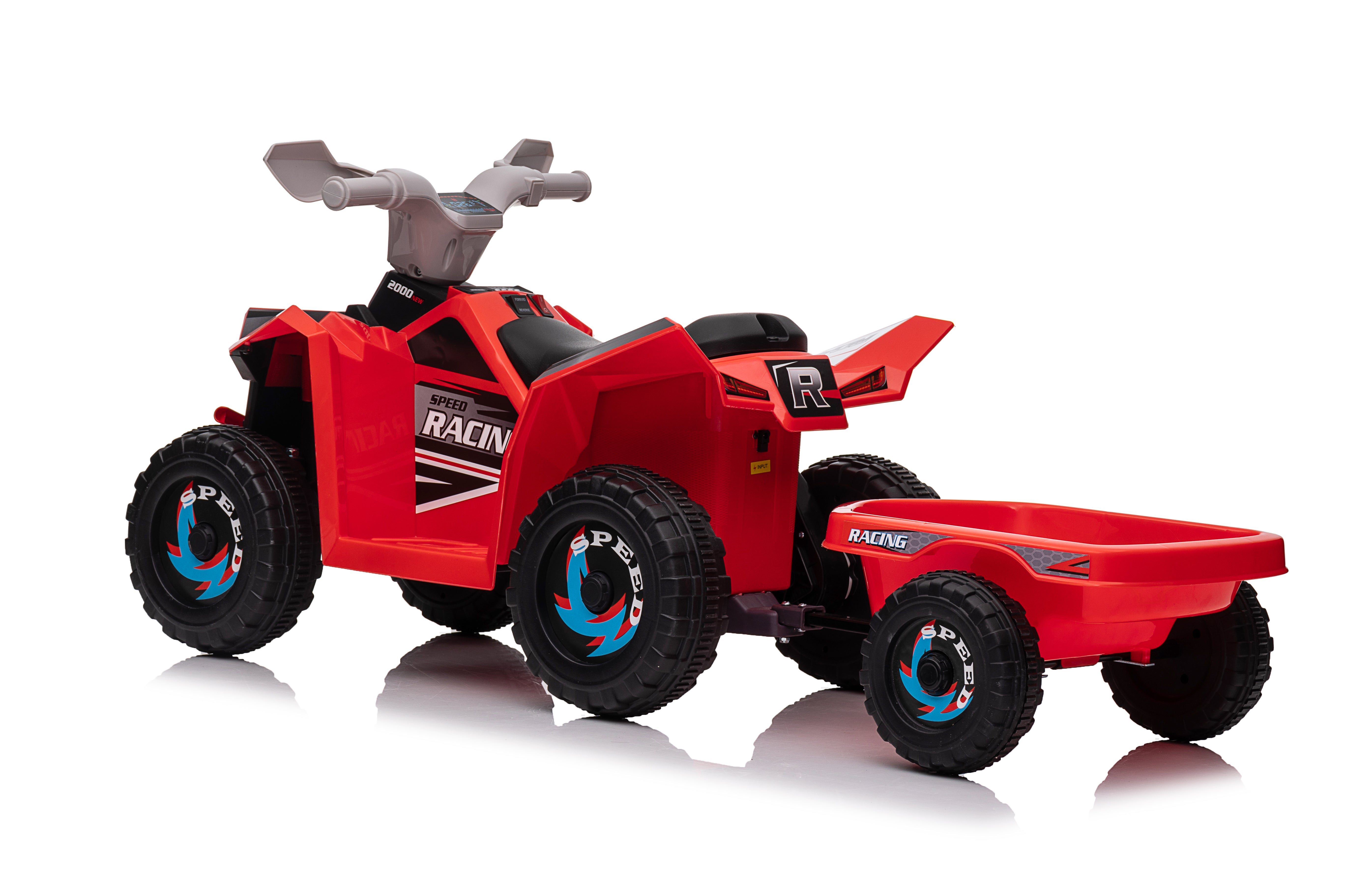 Red 6V Kids 6-Wheel ATV W/ Trailer, Music, BT and Microphone