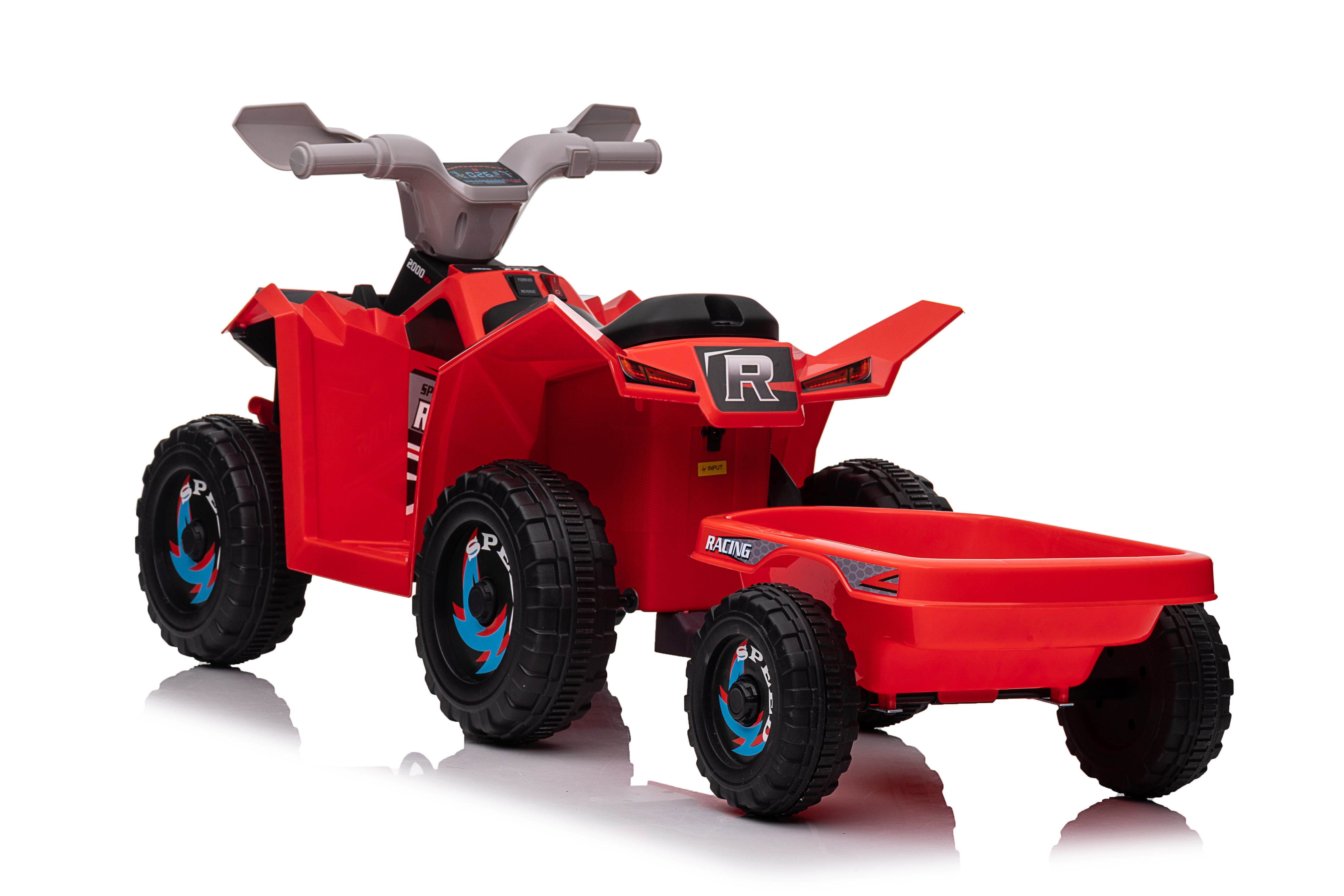 Red 6V Kids 6-Wheel ATV W/ Trailer, Music, BT and Microphone