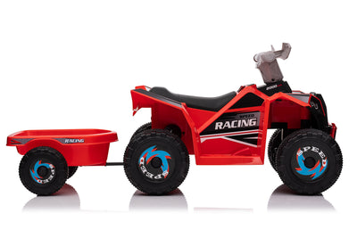 Red 6V Kids 6-Wheel ATV W/ Trailer, Music, BT and Microphone
