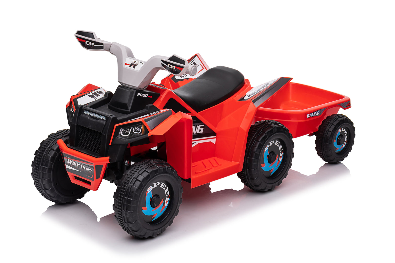Red 6V Kids 6-Wheel ATV W/ Trailer, Music, BT and Microphone