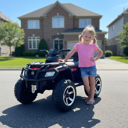 24V Red Upgraded Titan Edition 4x4 Ride-On Quad ATV W/ EVA Rubber Wheels, Bluetooth Music & Lights