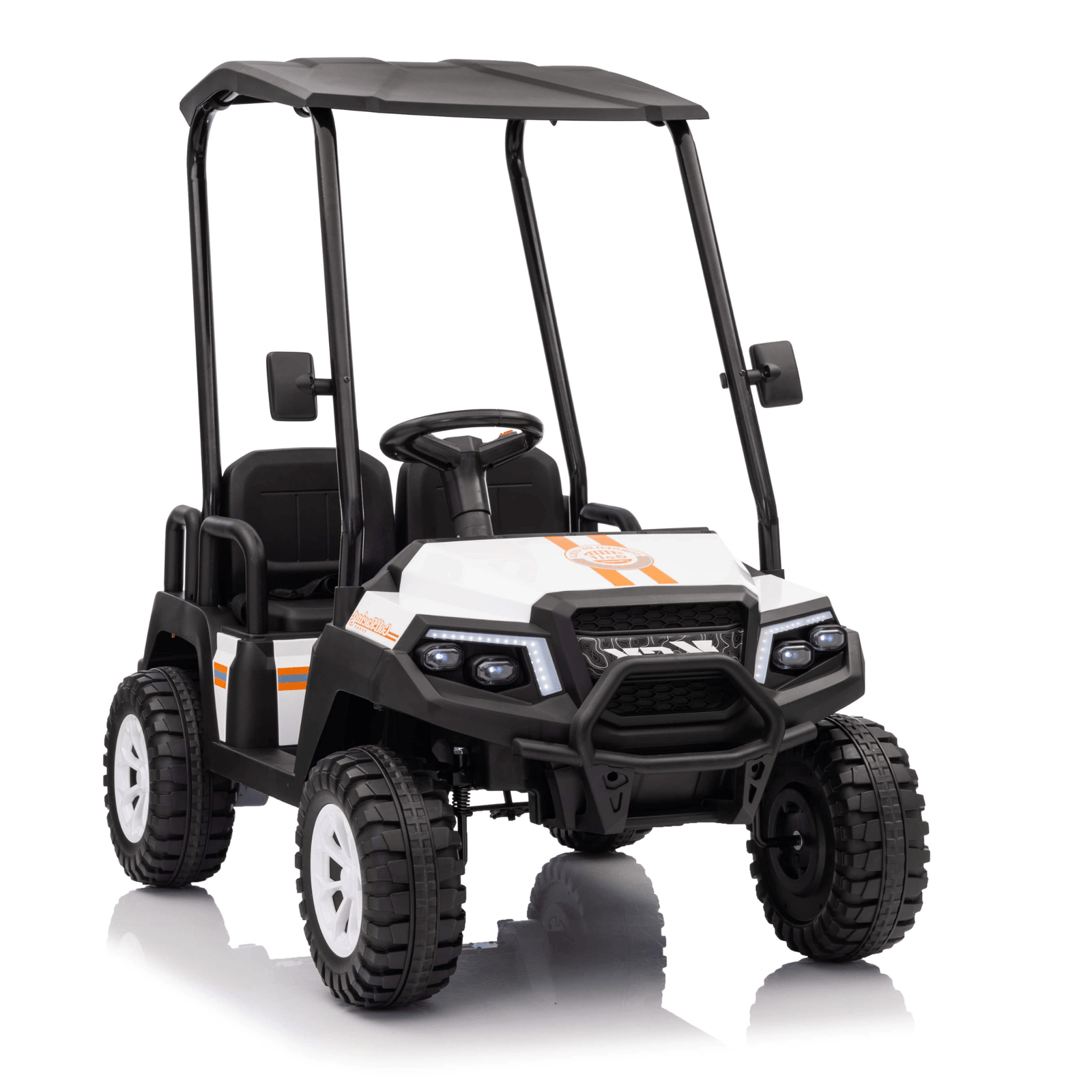 24V White Golf Buggy Edition 4-Seater 4x4 Kids' Ride-On UTV W/ Canopy, EVA Rubber Wheels, Music & RC.