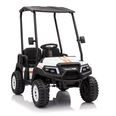 24V White Golf Buggy Edition 4-Seater 4x4 Kids' Ride-On UTV W/ Canopy, EVA Rubber Wheels, Music & RC.