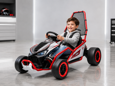 Red Outlaw Edition 24V Kids Electric Go-Kart with Quiet Dual Motors, Music Player, EVA Front Wheels.