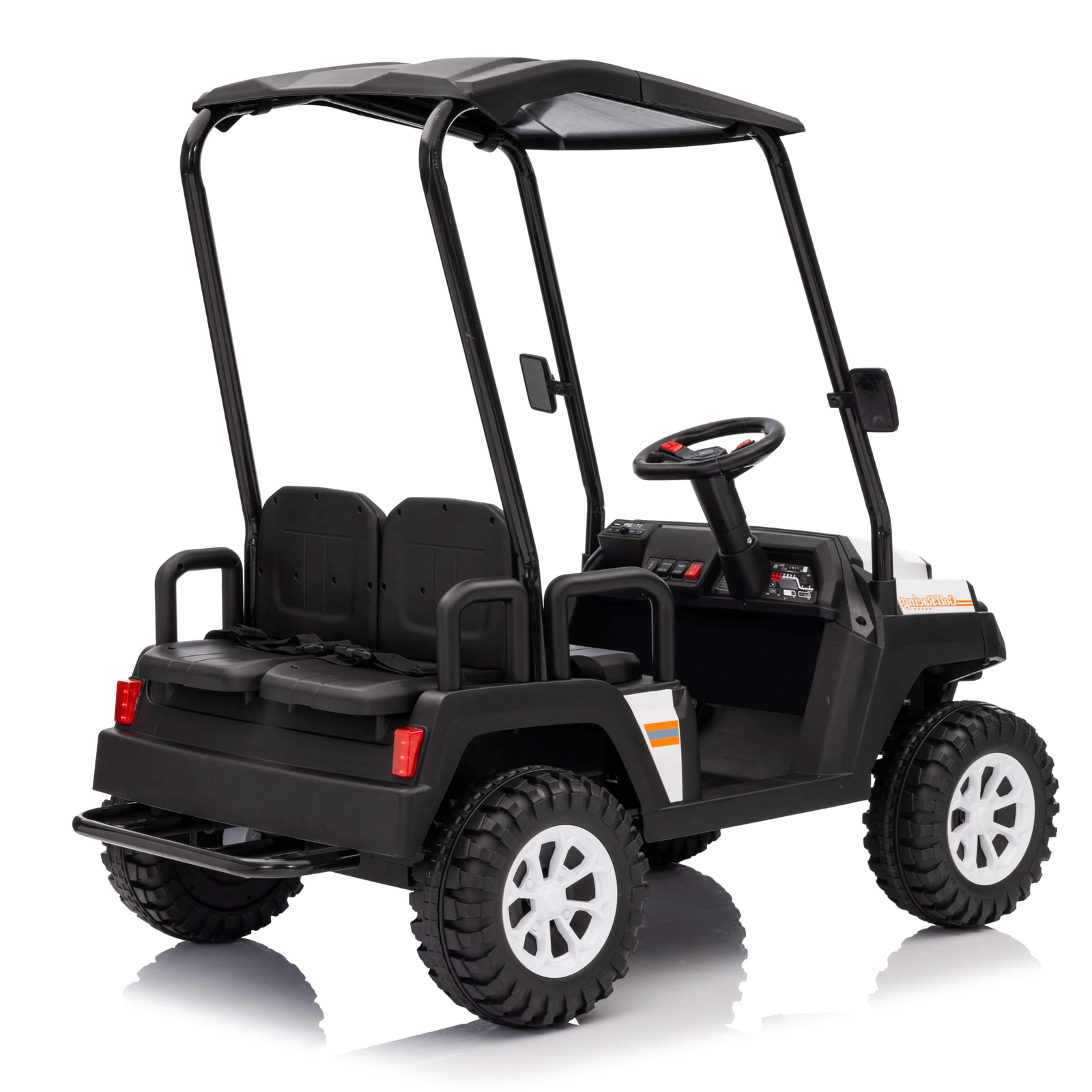24V White Golf Buggy Edition 4-Seater 4x4 Kids' Ride-On UTV W/ Canopy, EVA Rubber Wheels, Music & RC.
