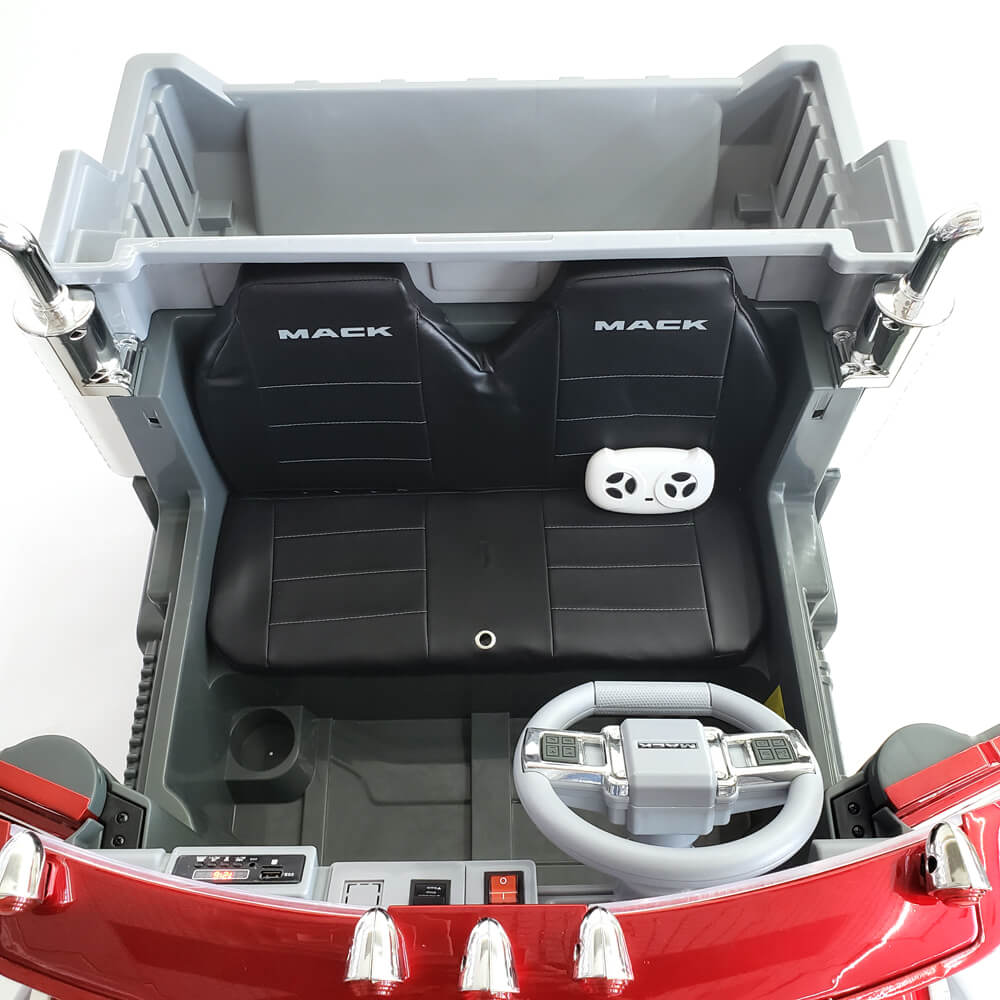 XXL 2 Seater Upgraded 12V Mack Truck, Eva Wheels, Leather Seats, RC, Painted Red image 9