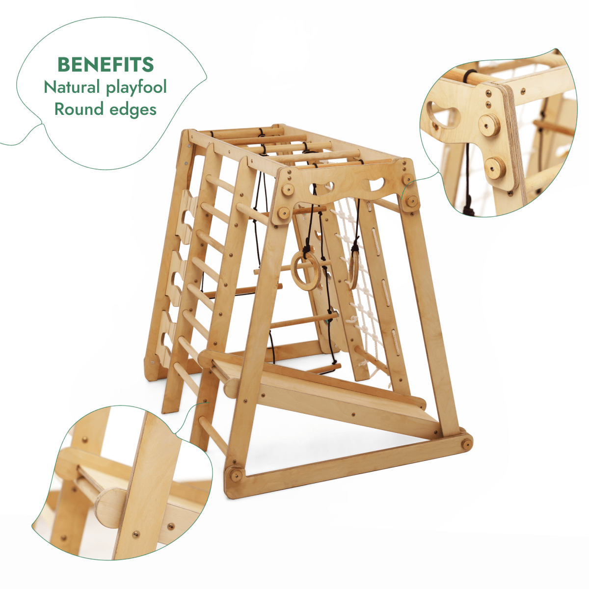 6in1 Indoor Jungle Gym for Toddler: Playground + Swings Set + Slide Board + Rope + Stairs.