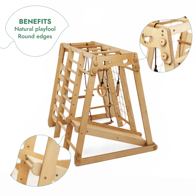 6in1 Indoor Jungle Gym for Toddler: Playground + Swings Set + Slide Board + Rope + Stairs.