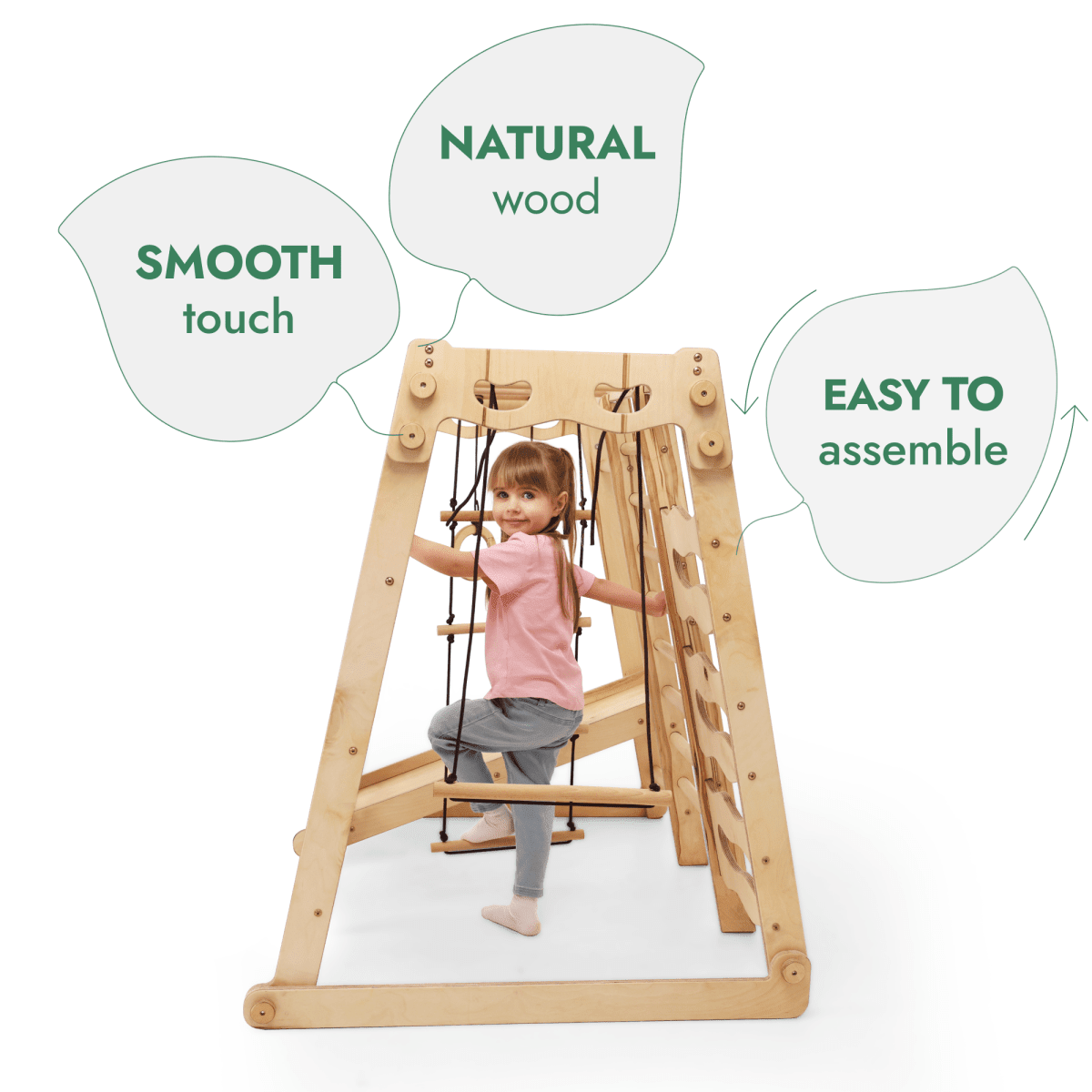 6in1 Indoor Jungle Gym for Toddler: Playground + Swings Set + Slide Board + Rope + Stairs.