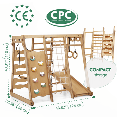 6in1 Indoor Jungle Gym for Toddler: Playground + Swings Set + Slide Board + Rope + Stairs.