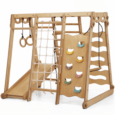 6in1 Indoor Jungle Gym for Toddler: Playground + Swings Set + Slide Board + Rope + Stairs.