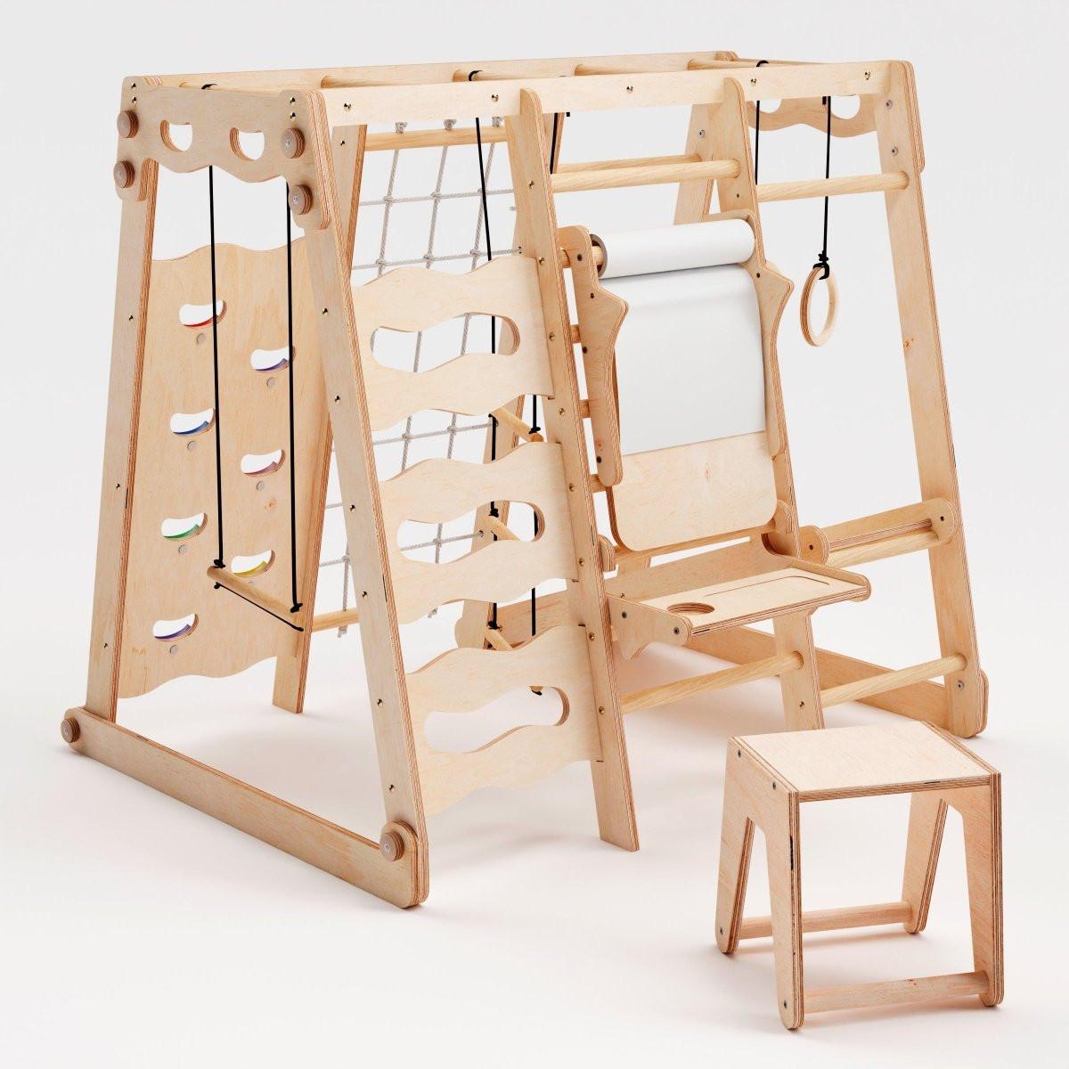 6in1 Indoor Jungle Gym for Toddler: Playground + Swings Set + Slide Board + Rope + Stairs.