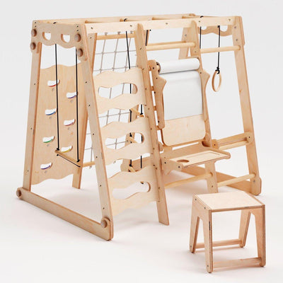 6in1 Indoor Jungle Gym for Toddler: Playground + Swings Set + Slide Board + Rope + Stairs.