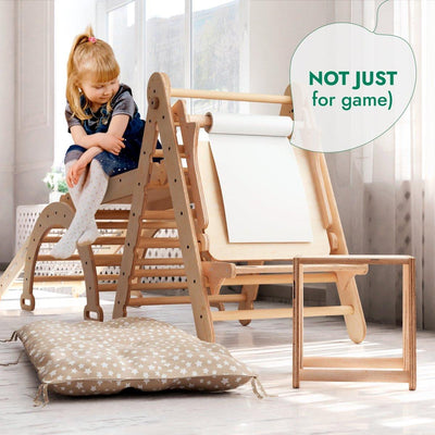 6in1 Montessori Climbing Frame Set: Triangle Ladder + Arch/Rocker + Slide/Ramp + Net + Cushion + Art Addition.