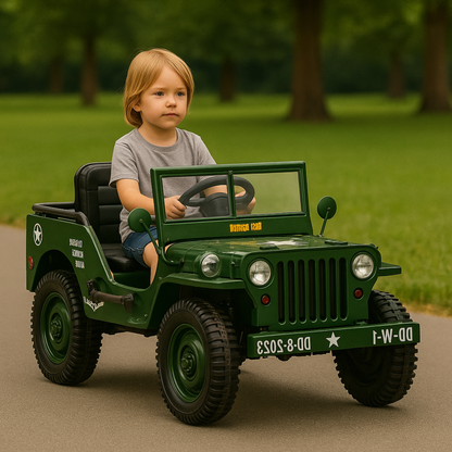 12V Green Limited Edition Kids 1-Seater Military Ride-on Truck W/ EVA Rubber Wheels, Music & RC