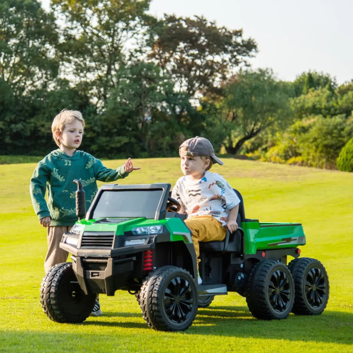 6-Wheeler 24V 2-Seater Ride-on Tractor Trailer with Dump Cart and Parental Remote