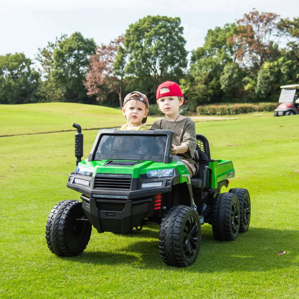 6-Wheeler 24V 2-Seater Ride-on Tractor Trailer with Dump Cart and Parental Remote