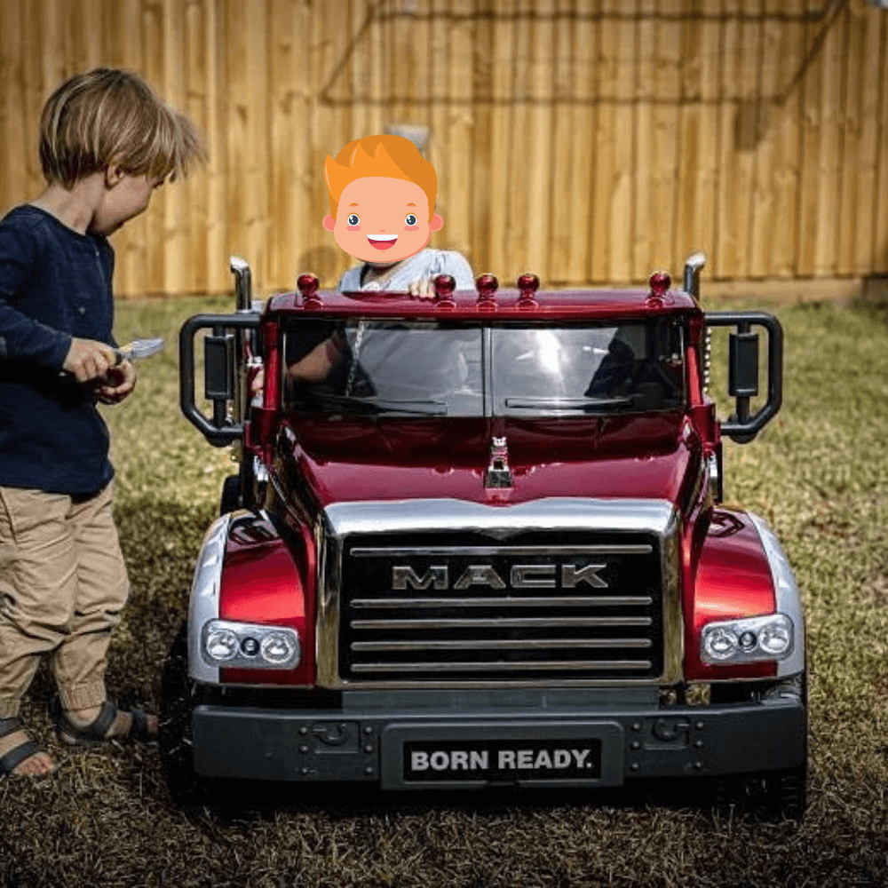 XXL 2 Seater Upgraded 12V Mack Truck, Eva Wheels, Leather Seats, RC, Painted Red image 10