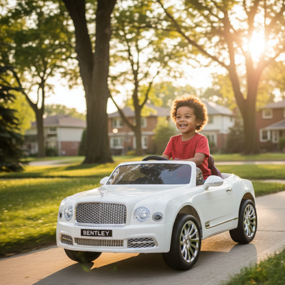 12V White Luxury Bentley Mulsanne Kids' Ride-on Car W/ EVA Rubber Wheels, Music & RC