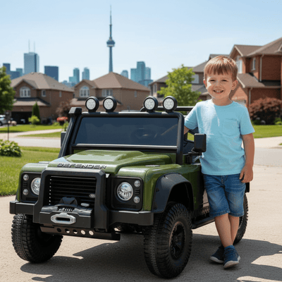 12V Green Land Rover Defender 1-Seater AWD Ride-on Truck W/ Rubber Wheels, Music Player & RC.
