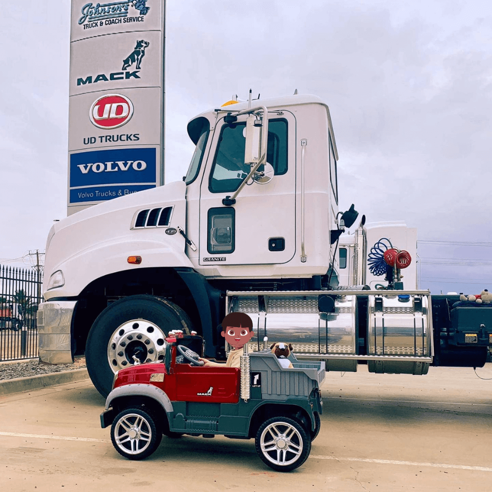 XXL 2 Seater Upgraded 12V Mack Truck, Eva Wheels, Leather Seats, RC, Painted Red image 13