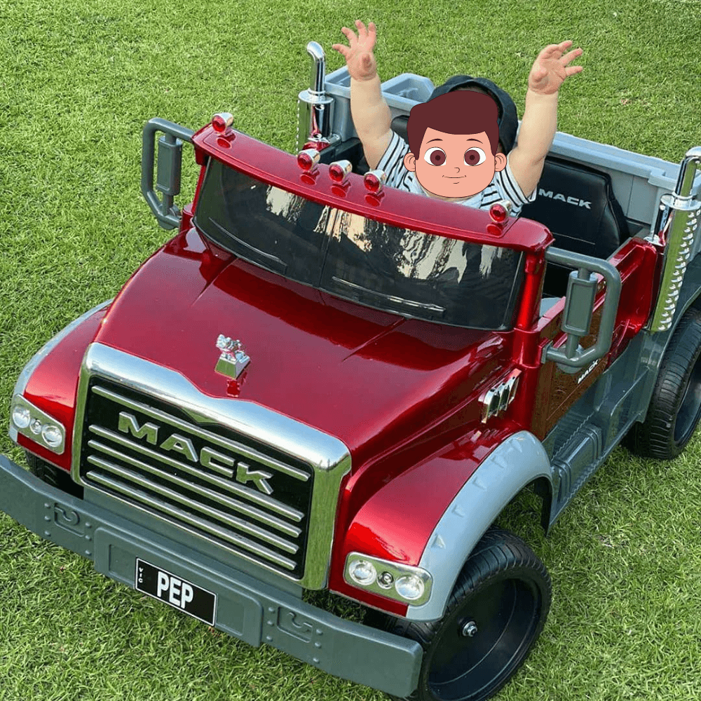 XXL 2 Seater Upgraded 12V Mack Truck, Eva Wheels, Leather Seats, RC, Painted Red image 12