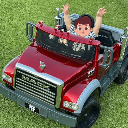 XXL 2 Seater Upgraded 12V Mack Truck, Eva Wheels, Leather Seats, RC, Painted Red image 12