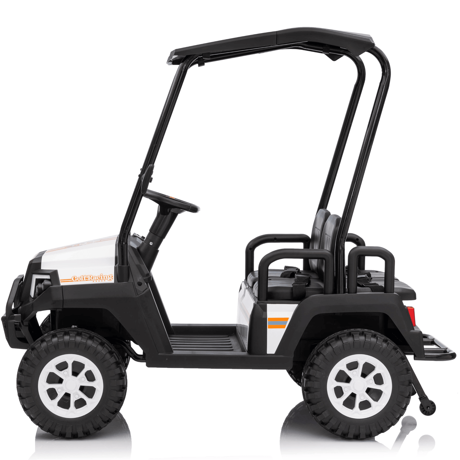24V White Golf Buggy Edition 4-Seater 4x4 Kids' Ride-On UTV W/ Canopy, EVA Rubber Wheels, Music & RC.