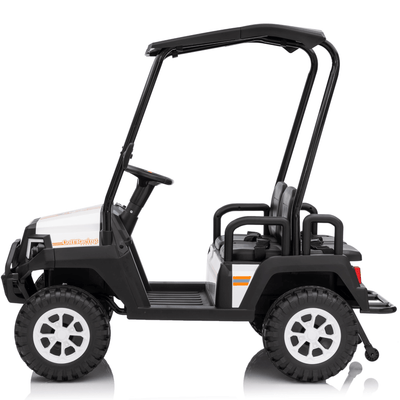 24V White Golf Buggy Edition 4-Seater 4x4 Kids' Ride-On UTV W/ Canopy, EVA Rubber Wheels, Music & RC.