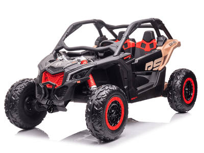 Black Licensed LX Performance Edition 2x24V Can-Am Maverick 4WD Double 24V Battery Pack, 2-Seater Kids' Buggy W/ Music, EVA Rubber Wheels, Leather Seats & RC.